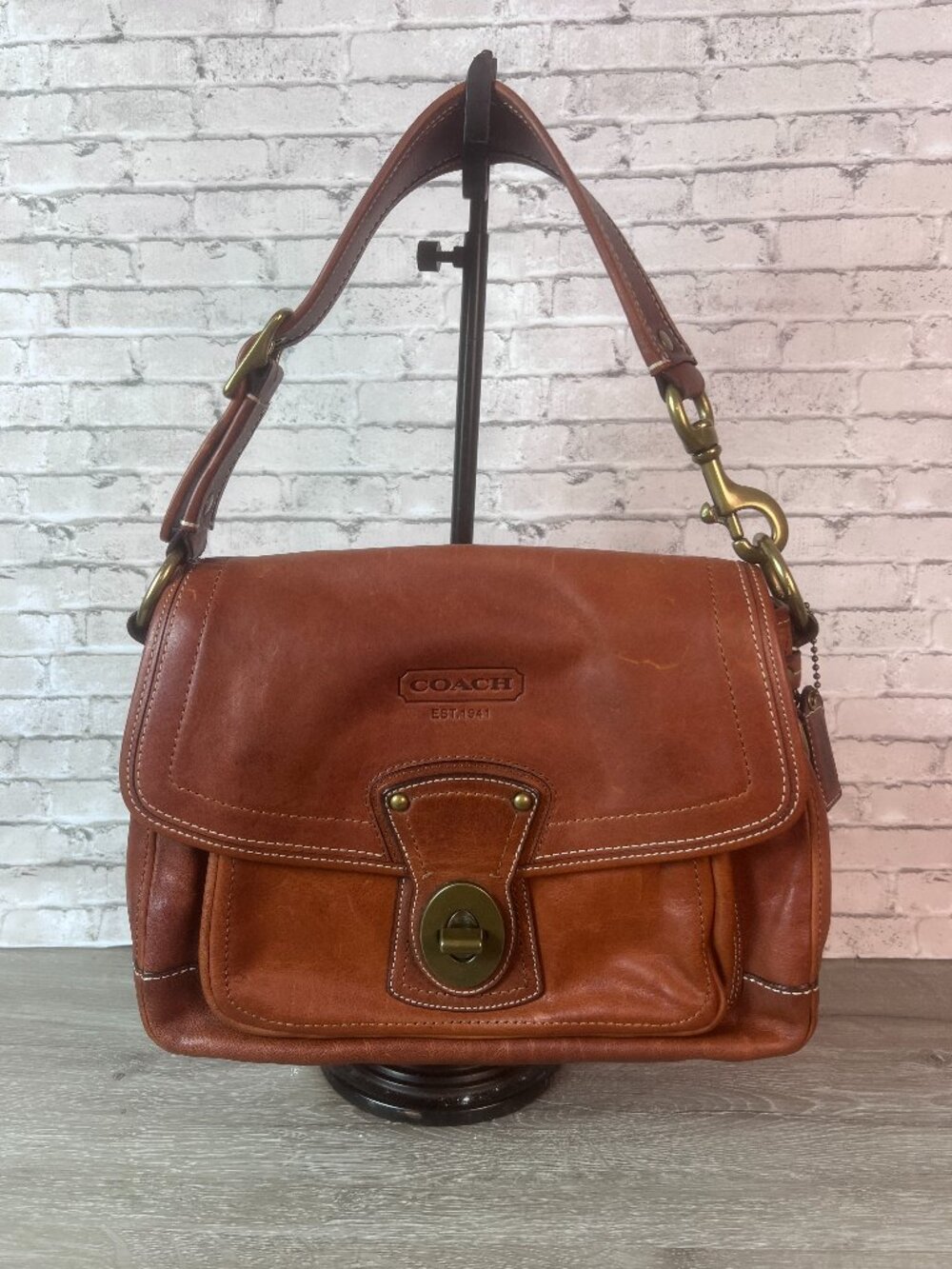 Coach 65th Anniversary Legacy Ali Flap Brown Leather Shoulder Bag Stripe